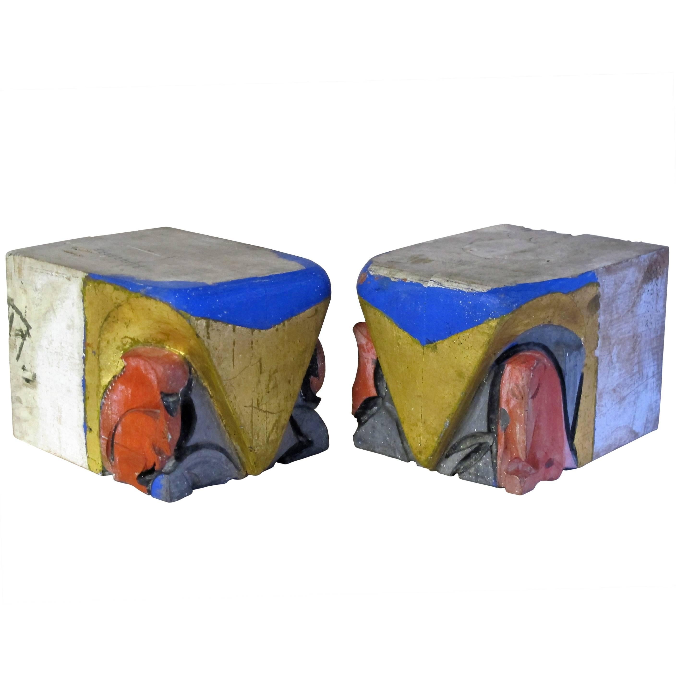 Pair of Polychromed Wooden Consoles by Hildo Krop, Amsterdam School For Sale