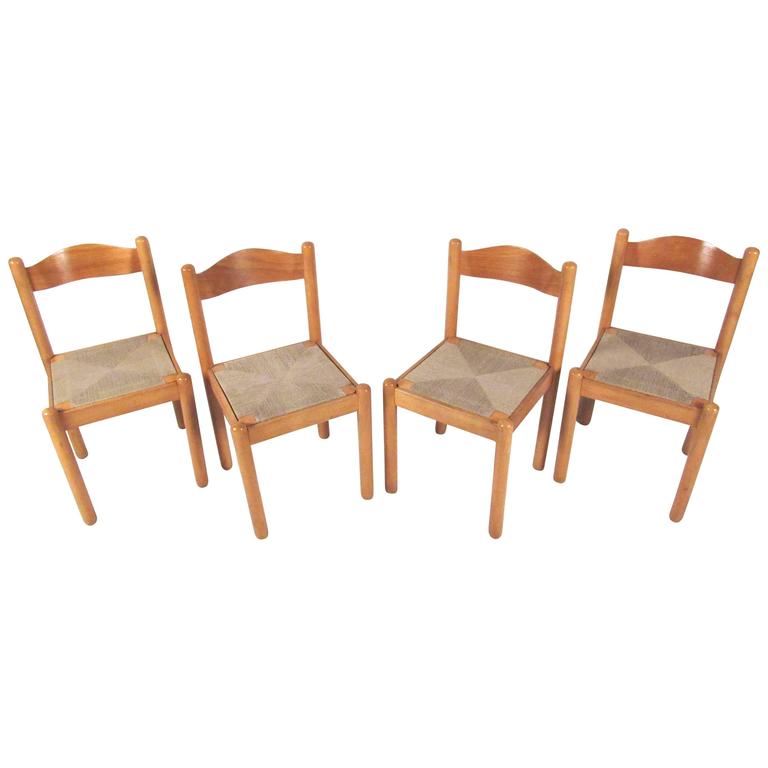 Set of Mid-Century Style Italian Rush Seat Dining Chairs For Sale at ...
