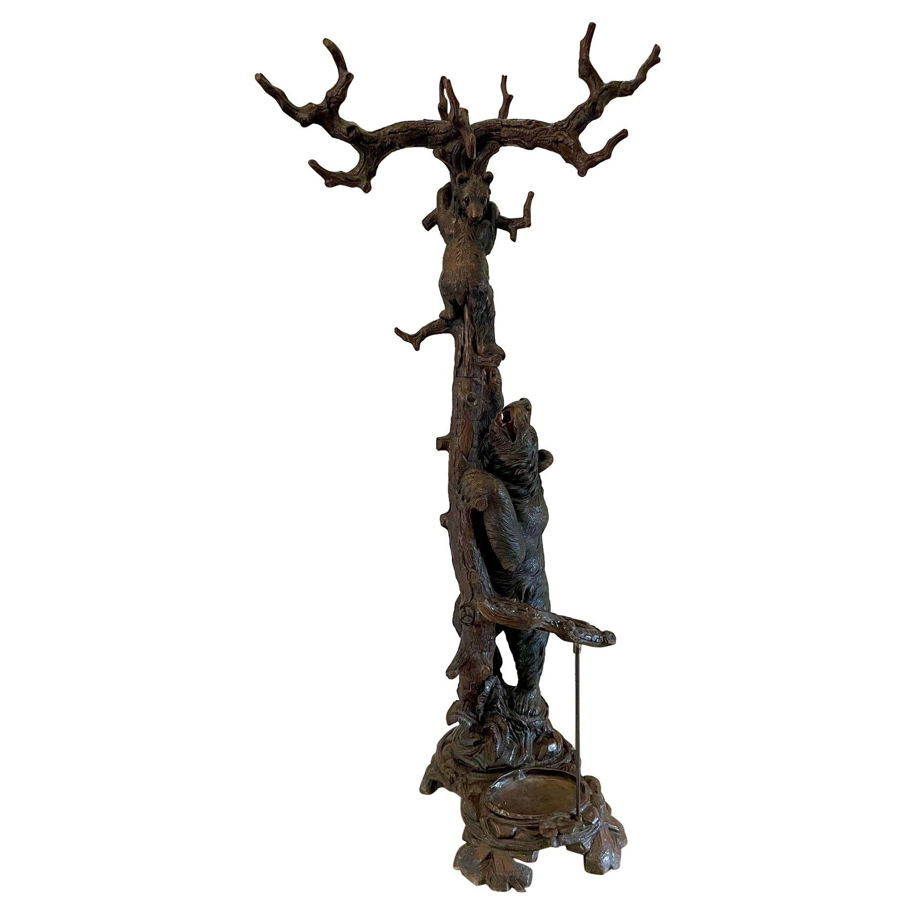 Magnifique stand d'exposition pour ours de la forêt noire antique, en chêne, de qualité exposition