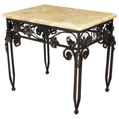 French Art Deco Iron Table with Onyx Top