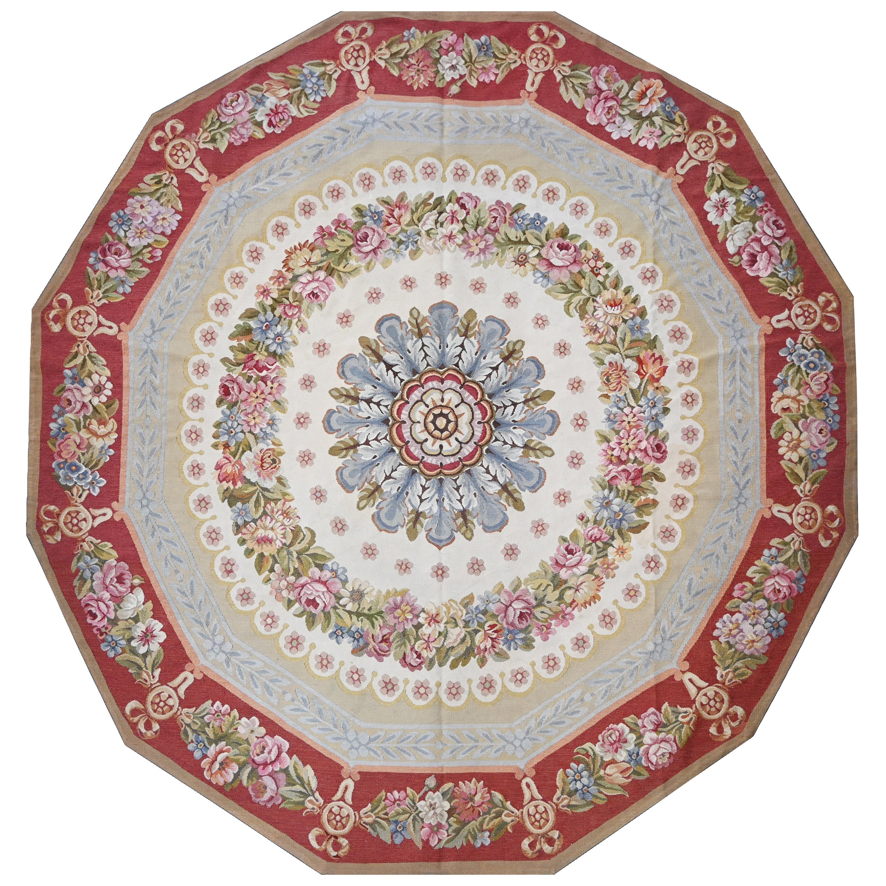 Tappeto decagonale francese Aubusson Manufacture, 1950 circa - 2m46x2m53 - N° 1407 in vendita