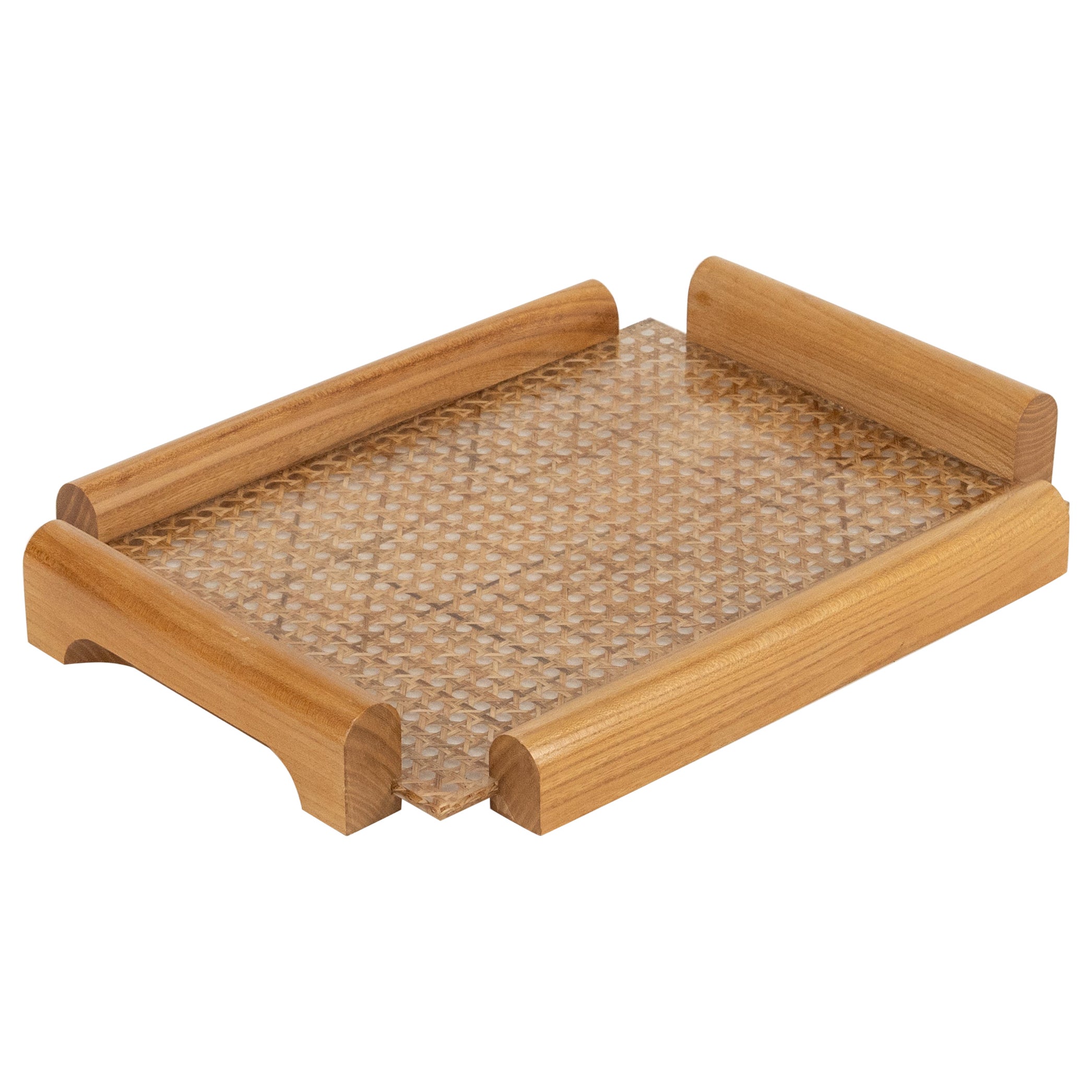 Midcentury Serving Tray Wood, Lucite & Rattan Christian Dior Style, Italy 1970s
