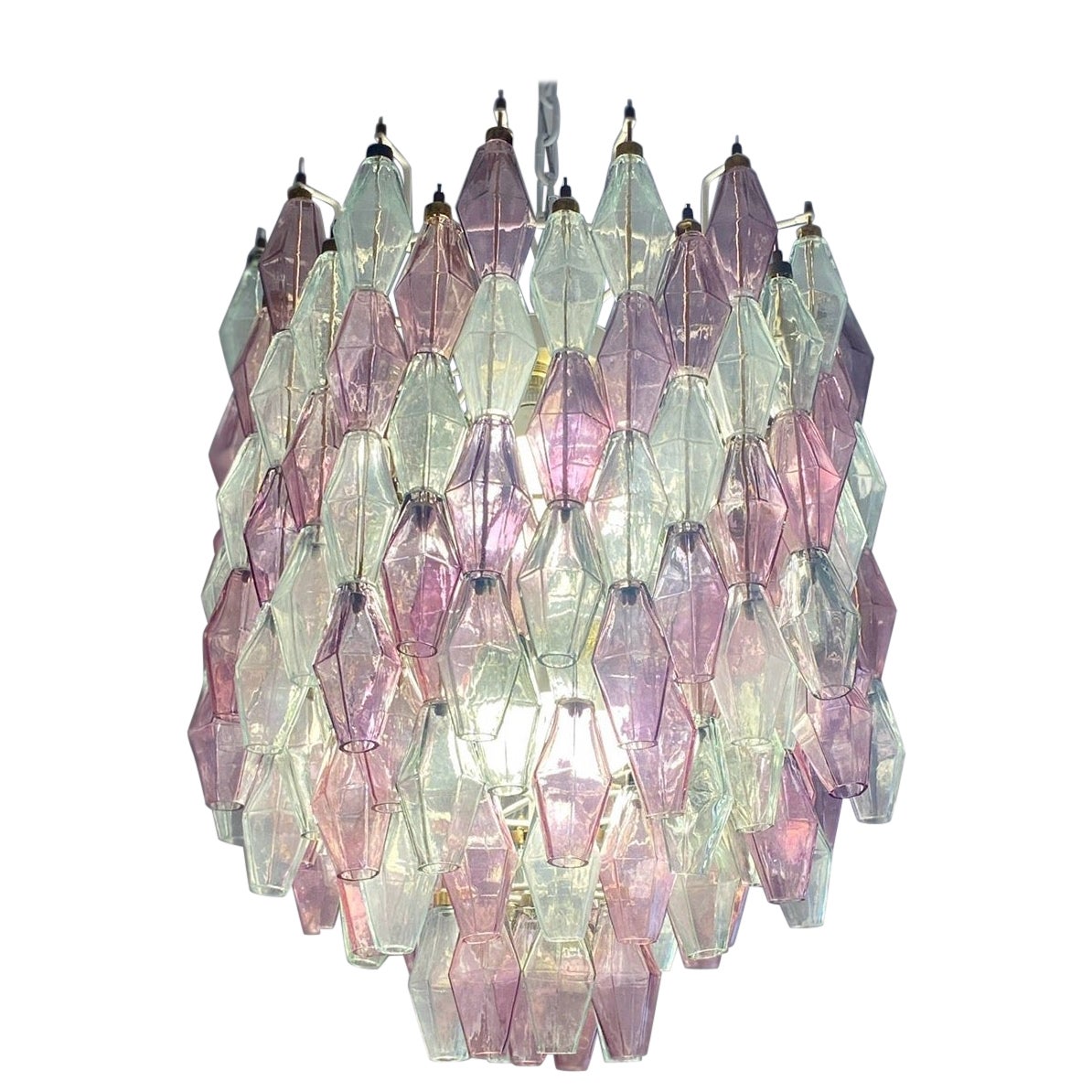 Mid-Century Pink Amethyst  and Clear Poliedri Chandelier, 1960