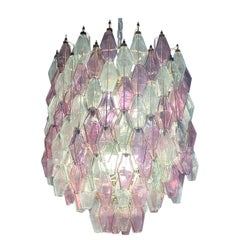Mid-Century Pink Amethyst  and Clear Poliedri Chandelier, 1960