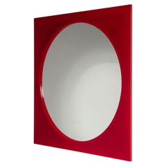 Roter, quadratischer Wandspiegel von Gino Colombini für Kartell. Italien, 1970er Jahre