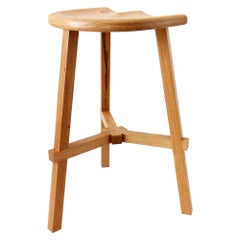 Handmade Carved Seat Wooden Counter Stool