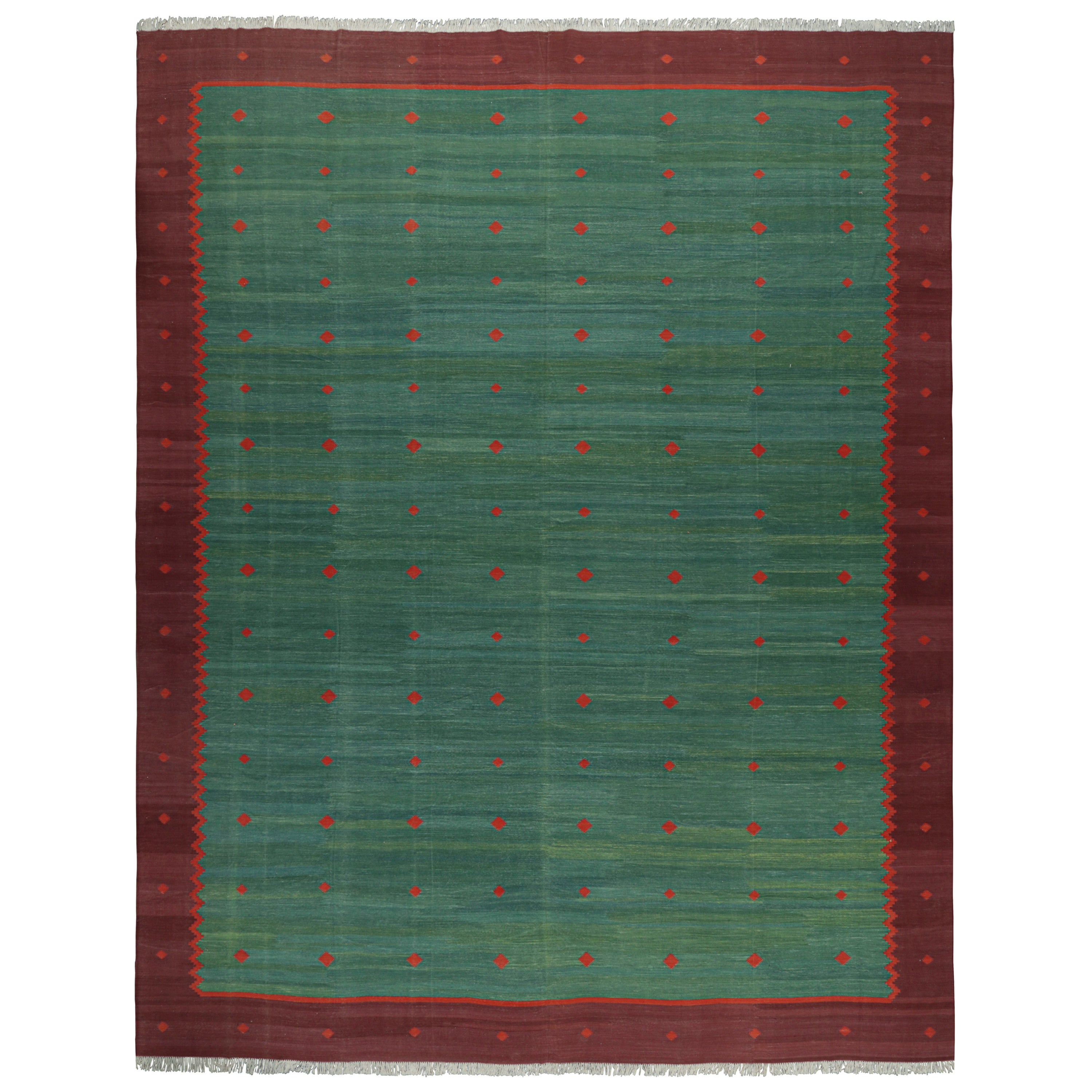 Oversized Rug & Kilim’s Contemporary Solid Dhurrie Rug in Blue and Green Tones