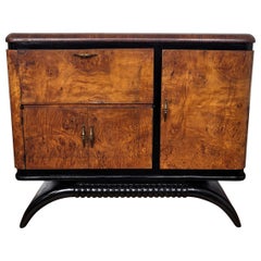 1940s Art Deco Midcentury Italian Walnut Burl and Mirror Mosaic Dry Bar Cabinet