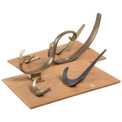 Salesman Sample of Six Different Mid-Century Auböck Hooks, 1950s