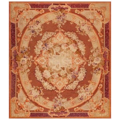 Nazmiyal Collection Small Floral Antique French Aubusson Rug 7'8" x 8'8"