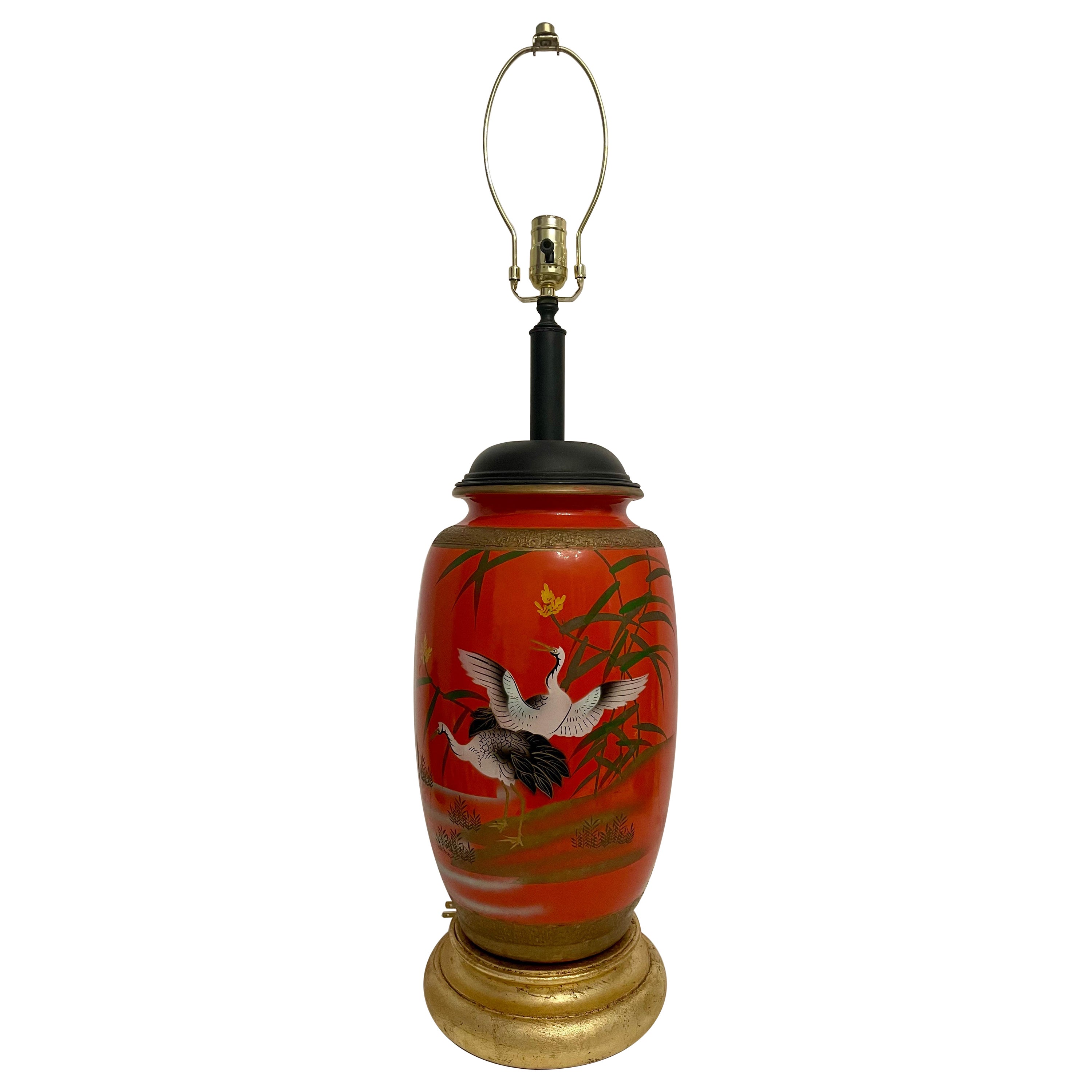 Large Lacquered Japanese Lamp For Sale