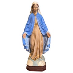 Early 20th Century French Terracotta Polychrome Virgin Mary Statue