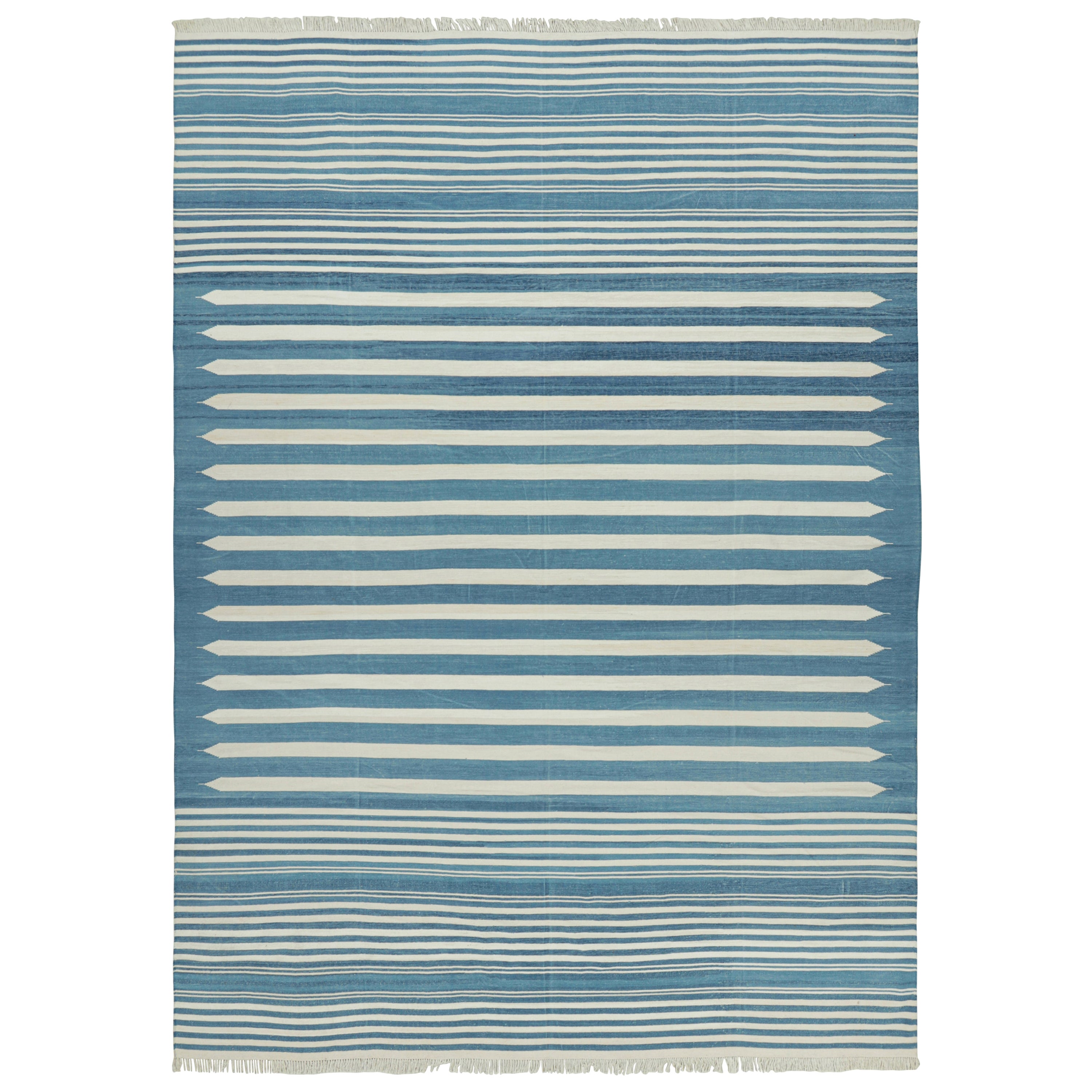 Rug & Kilim’s Contemporary Dhurrie Rug in Blue and White Stripes