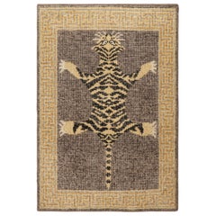 Rug & Kilim’s Modern Tiger Skin Accent Pictorial Rug in Gray, Beige and Black