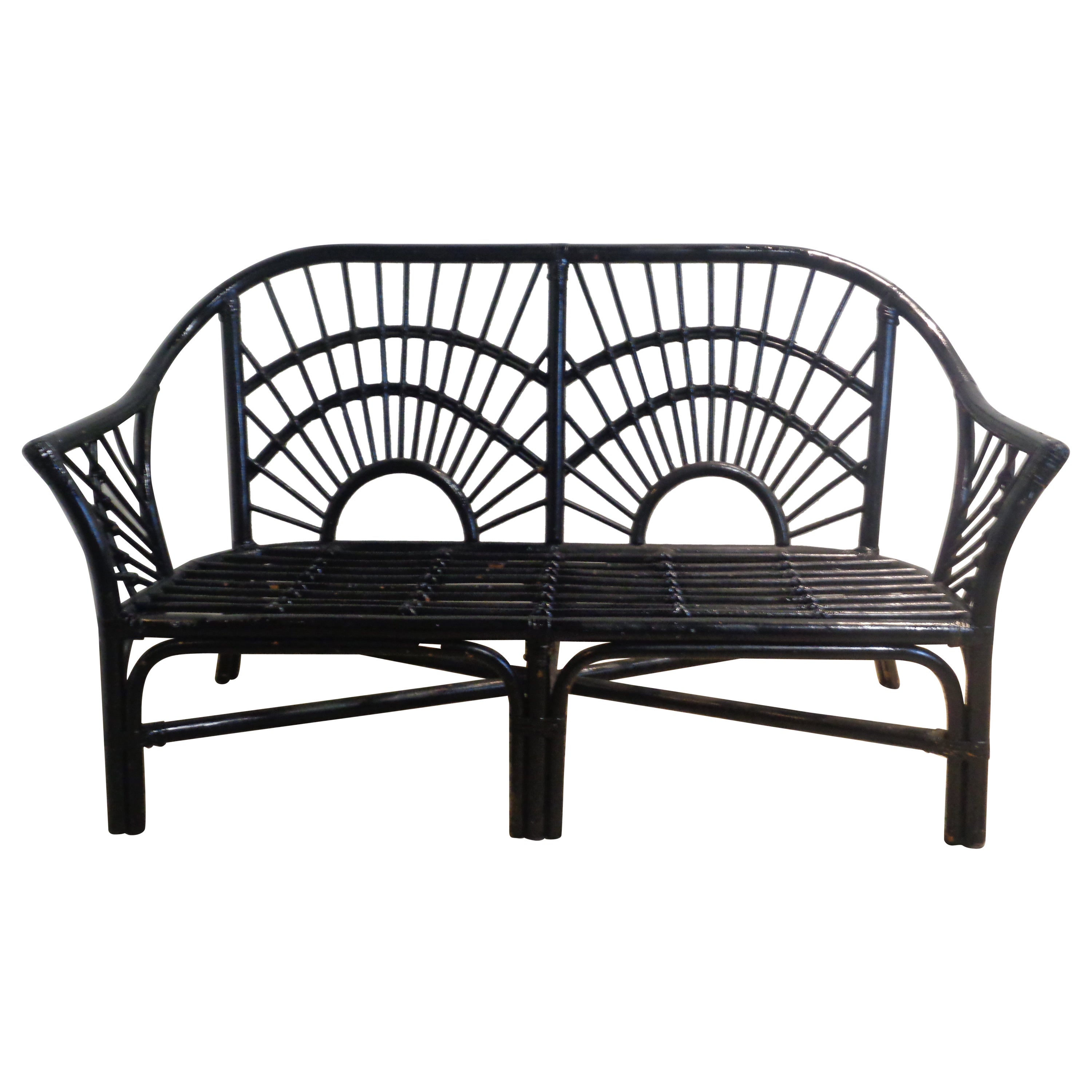 Painted Rattan Loveseat, Circa 1960