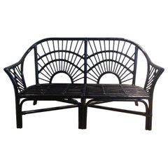 Painted Rattan Loveseat, Circa 1960