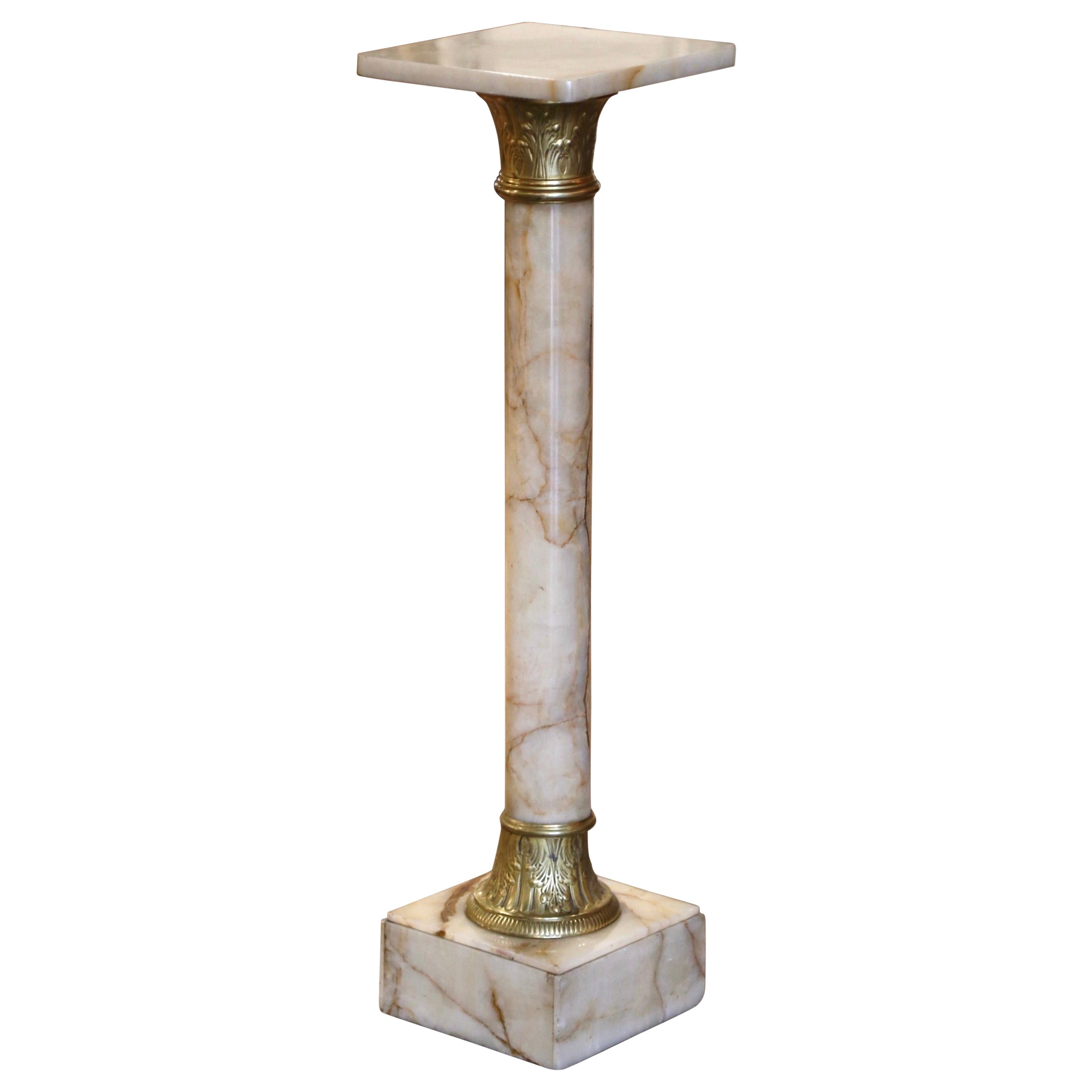19th Century French Napoleon III Carved Marble and Bronze Selette Pedestal Table