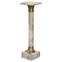 19th Century French Napoleon III Carved Marble and Bronze Selette Pedestal Table