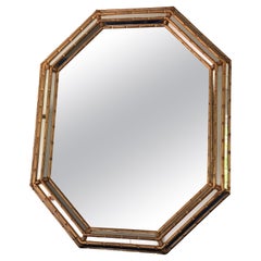 Vintage LaBarge Giltwood Octagonal Mirror Hollywood Regency Faux Bamboo Italy 19