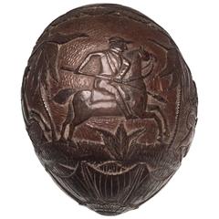 Rare 19th Century "Bugbear" Carved Coconut with a Lion and Equestrian Hunt Scene 6