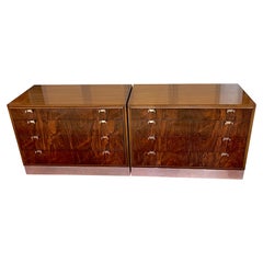 Pair of Bernhardt Flair Rosewood Walnut & Chrome Chests/ NightStands