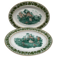 Pareja, Platos de Meissen Porcelana "Hiedra Verde" de Escenas de Cortejo Opuestas 19.75"