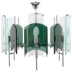 Huge Italian Glass Chandelier In The Manner of Fontana Arte, 1960s