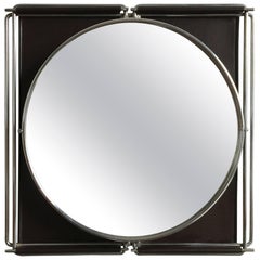 Rare Petite Chrome and Moleskine Sculptural Mirror - France 1970s