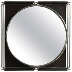 Rare Petite Chrome and Moleskine Sculptural Mirror - France 1970s 2