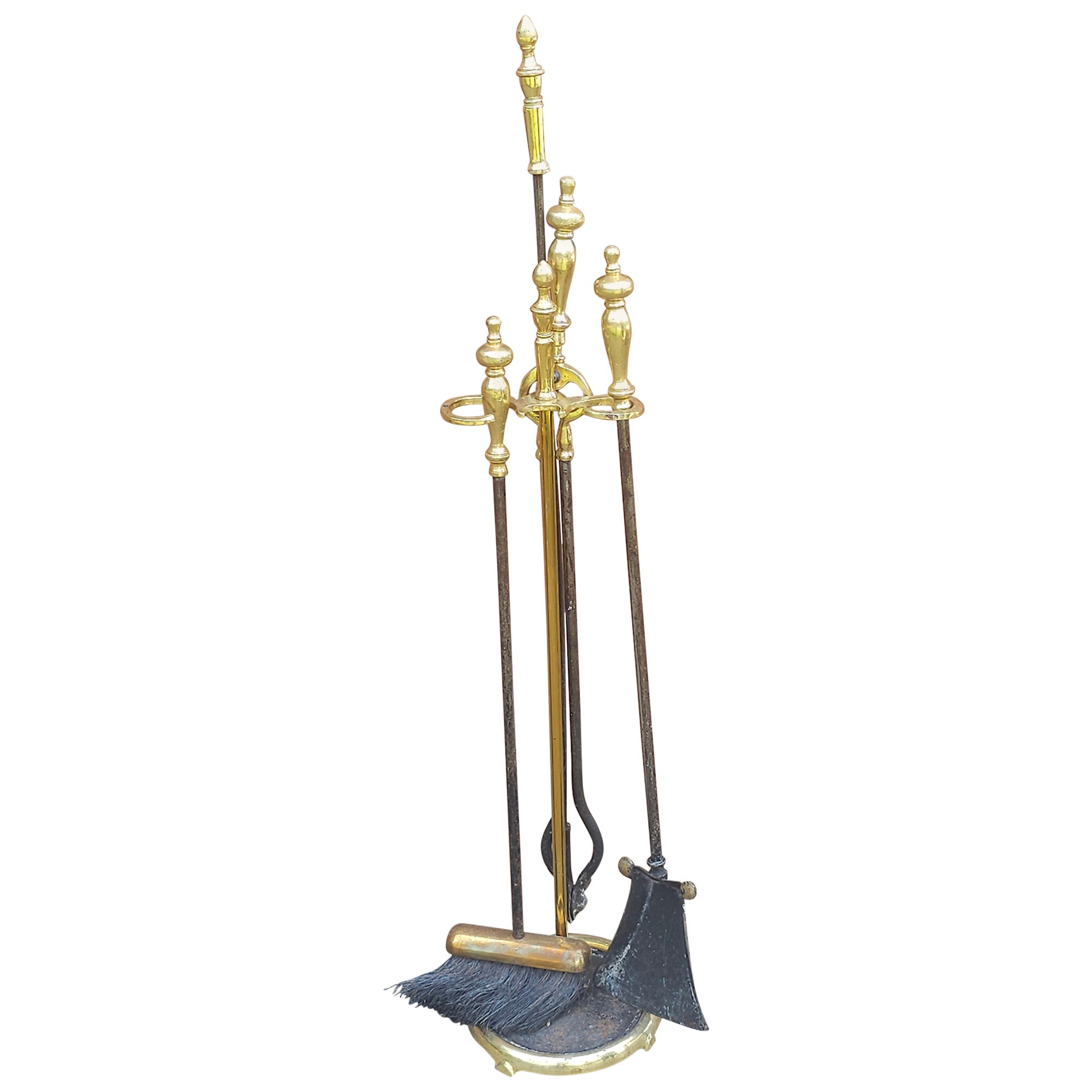 19th Century Five-Piece Edwardian Cast Brass Fireplace Tools Set