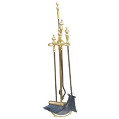 19th Century Five-Piece Edwardian Cast Brass Fireplace Tools Set