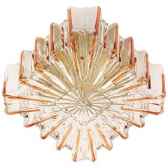 Flush Mount Light Fixture, Amber Tone Glass, 1970s