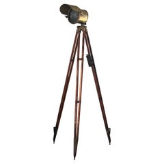 Antique Industrial Brass Floor Lamp On Tripod Surveyor Base 1920s