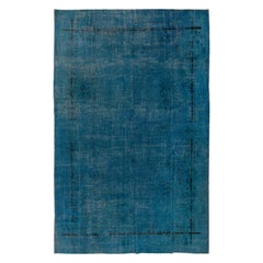 8x11.7 Ft Handgefertigter Art Deco Teppich in Blau, Contemporary Turkish Home Decor Carpet