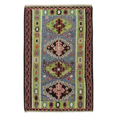6x8.8 Ft farbenfroher handgefertigter Kelim, türkischer Vintage-Teppich in Grün & Blau, alle Wolle, Vintage