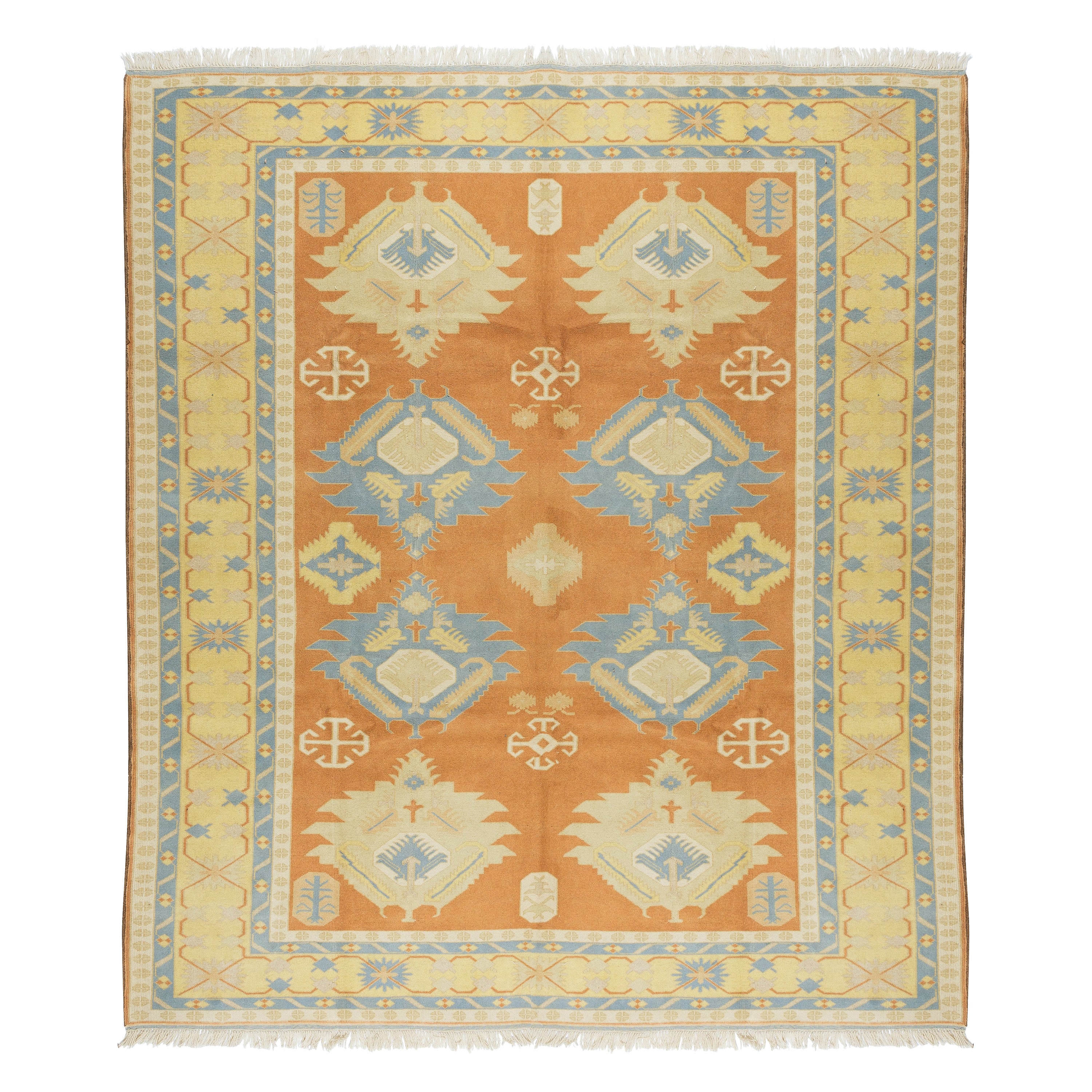 8.4x10 Ft Unique Handmade Area Rug, Vintage Handknotted Turkish Carpet, All Wool