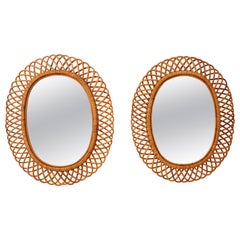 Franco Albini for Bonacina Rattan and Bamboo Wall Mirror, Italy 1960s