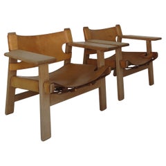 Børge Mogensen Midcentury Danish Leather Oak Spanish Chair for Fredericia, 1950s