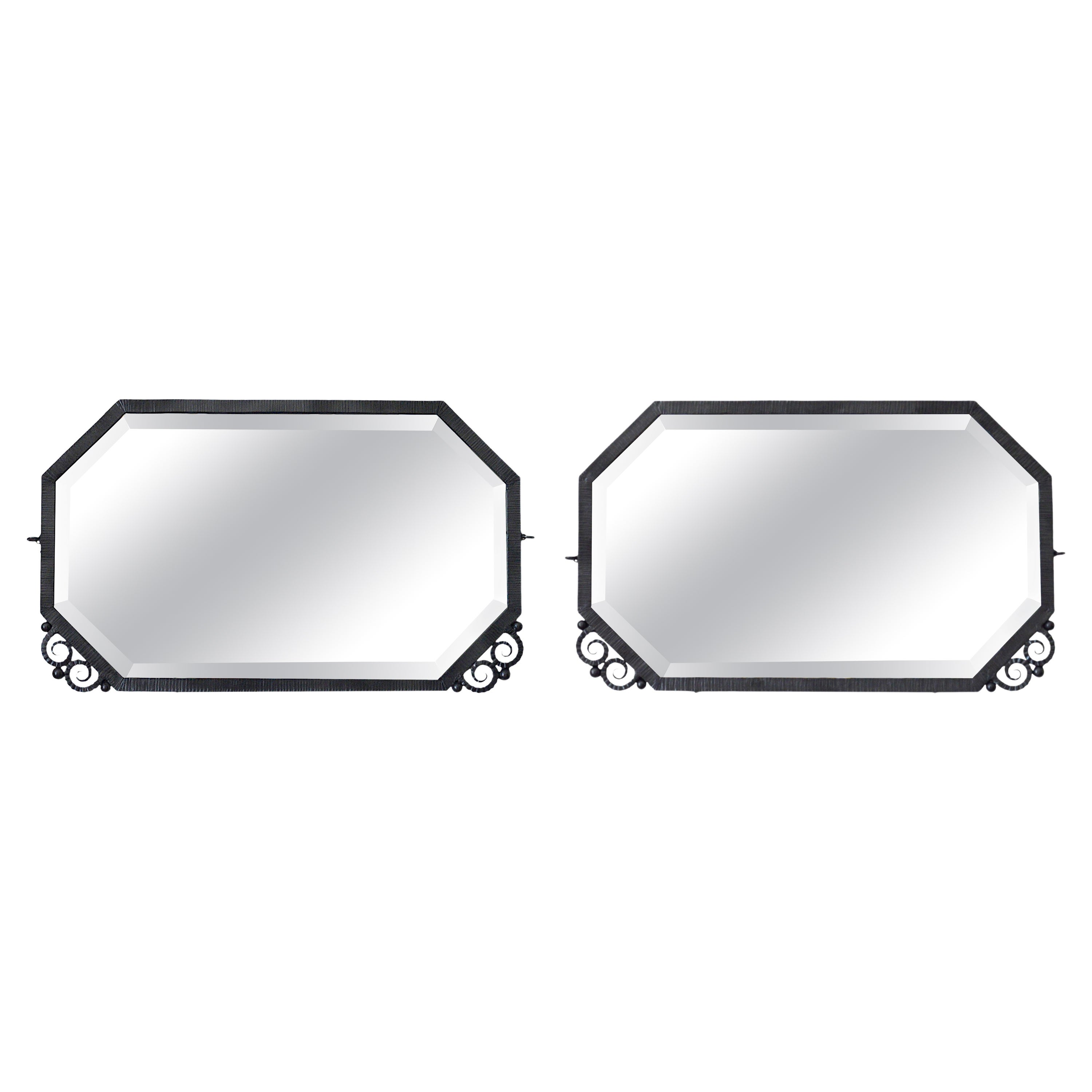 French Art Deco Pair of Wrought Iron Mirrors, ca.1930