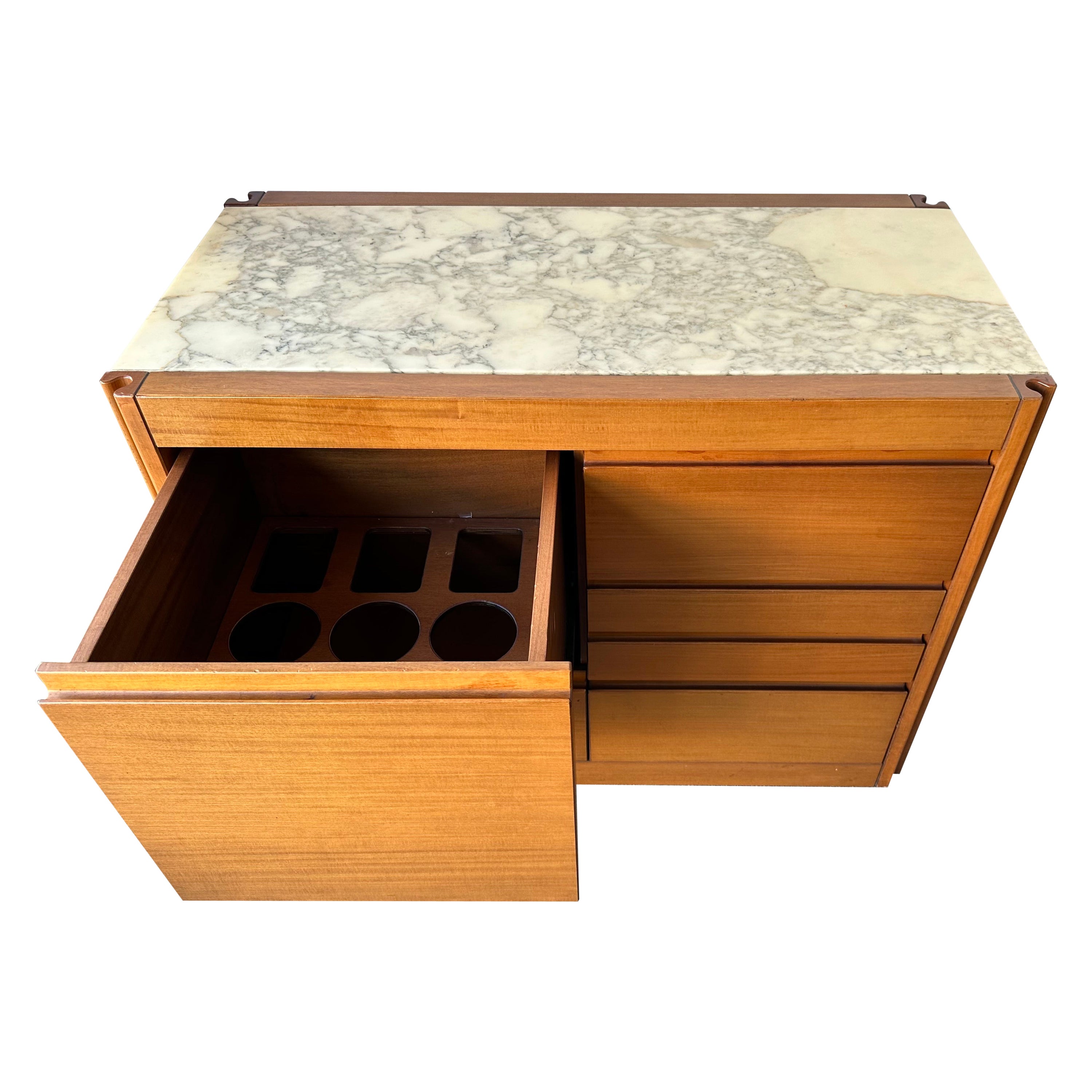 Wood and Marble Dry Bar Cart by Angelo Mangiarotti for Molteni, Italy, 1960s