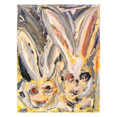 Hunt Slonem "Early Double Bunnies" Oil on Canvas