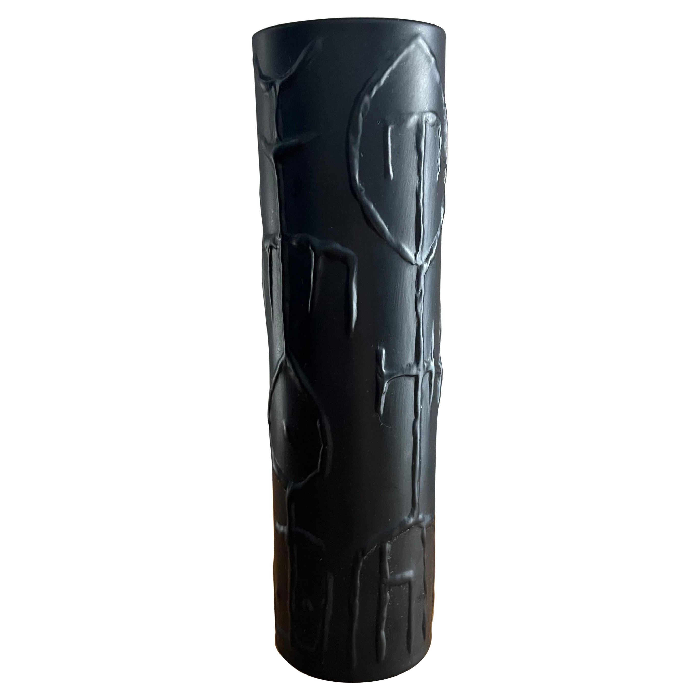 Cuno Fischer Vase noir mat Glyphes abstraits Rosenthal Studio Line A Studio