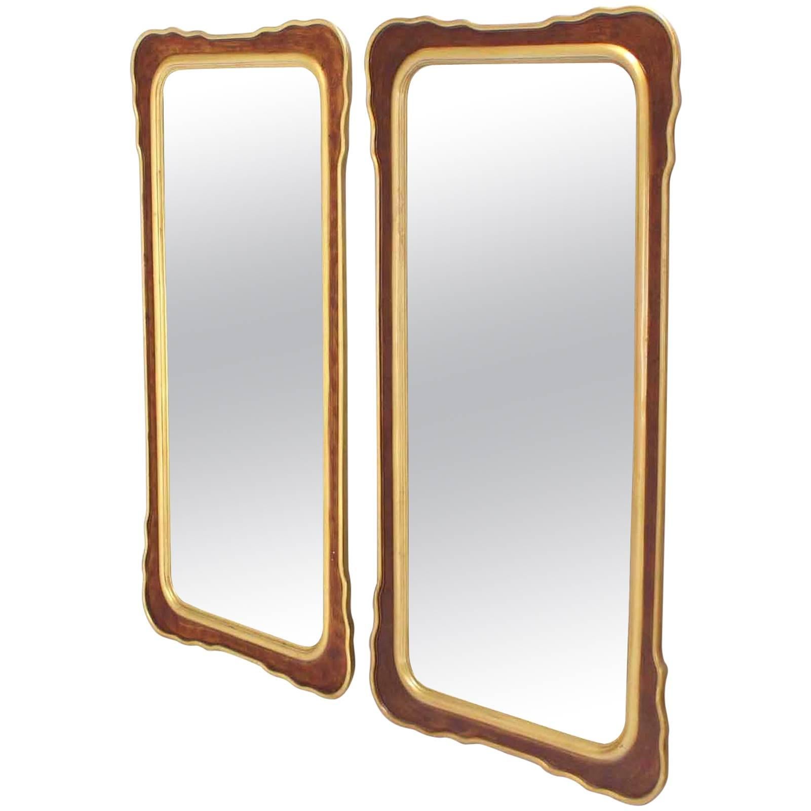 Pair of Burl Wood and Gold Frames Rectangular Mirrors