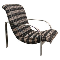 Vintage Baughman Style Flat Bar Chrome Scoop Chair