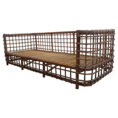 Rattan Square Sofa Henry Olko Willow and Reed, Circa 1970
