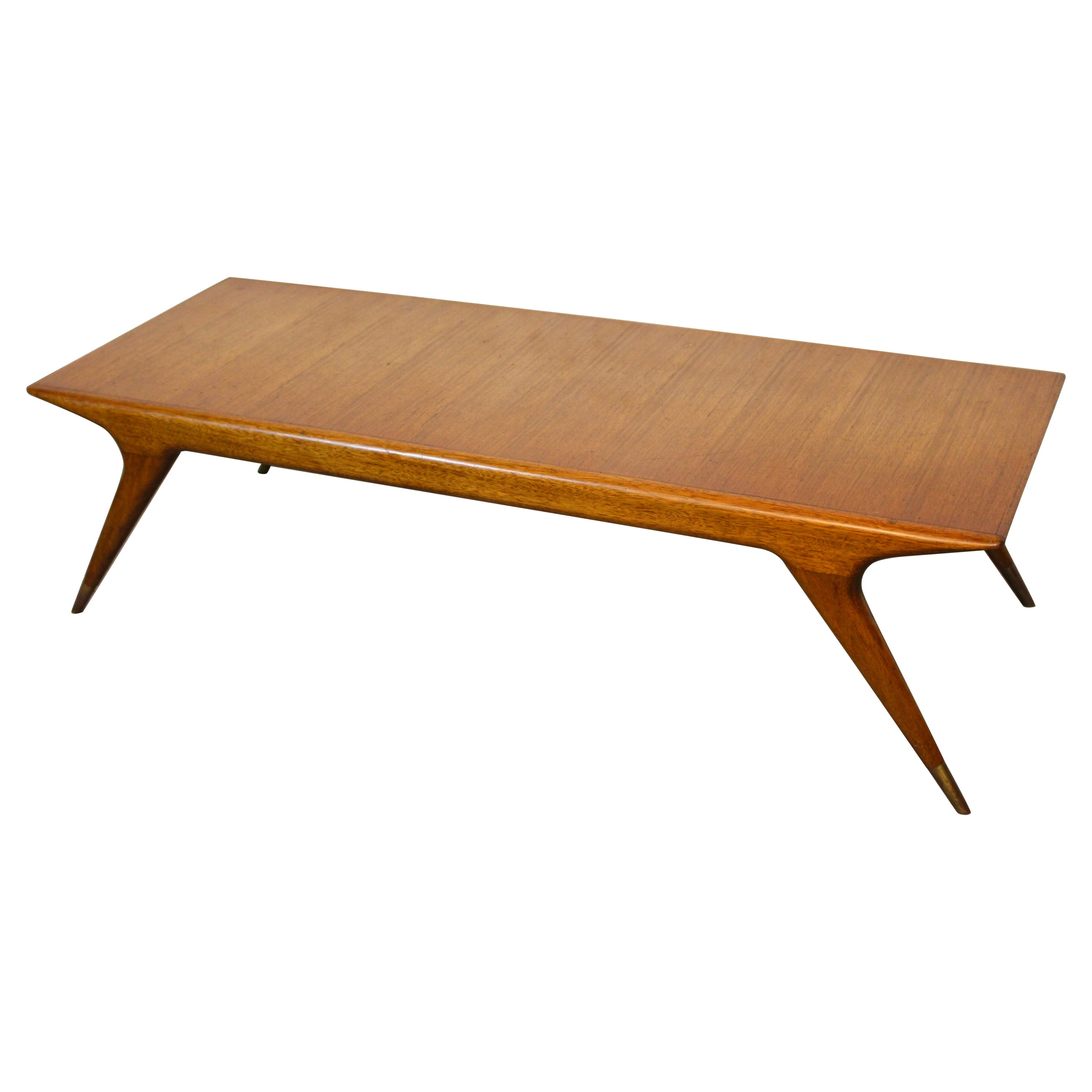 Mid-Century Vintage Italienisch Buche & Messing Couchtisch im Angebot