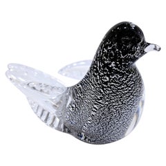 Murano Glass Clear Cased Silver Leaf Bird Sculpture by Oball, w/ Original Label