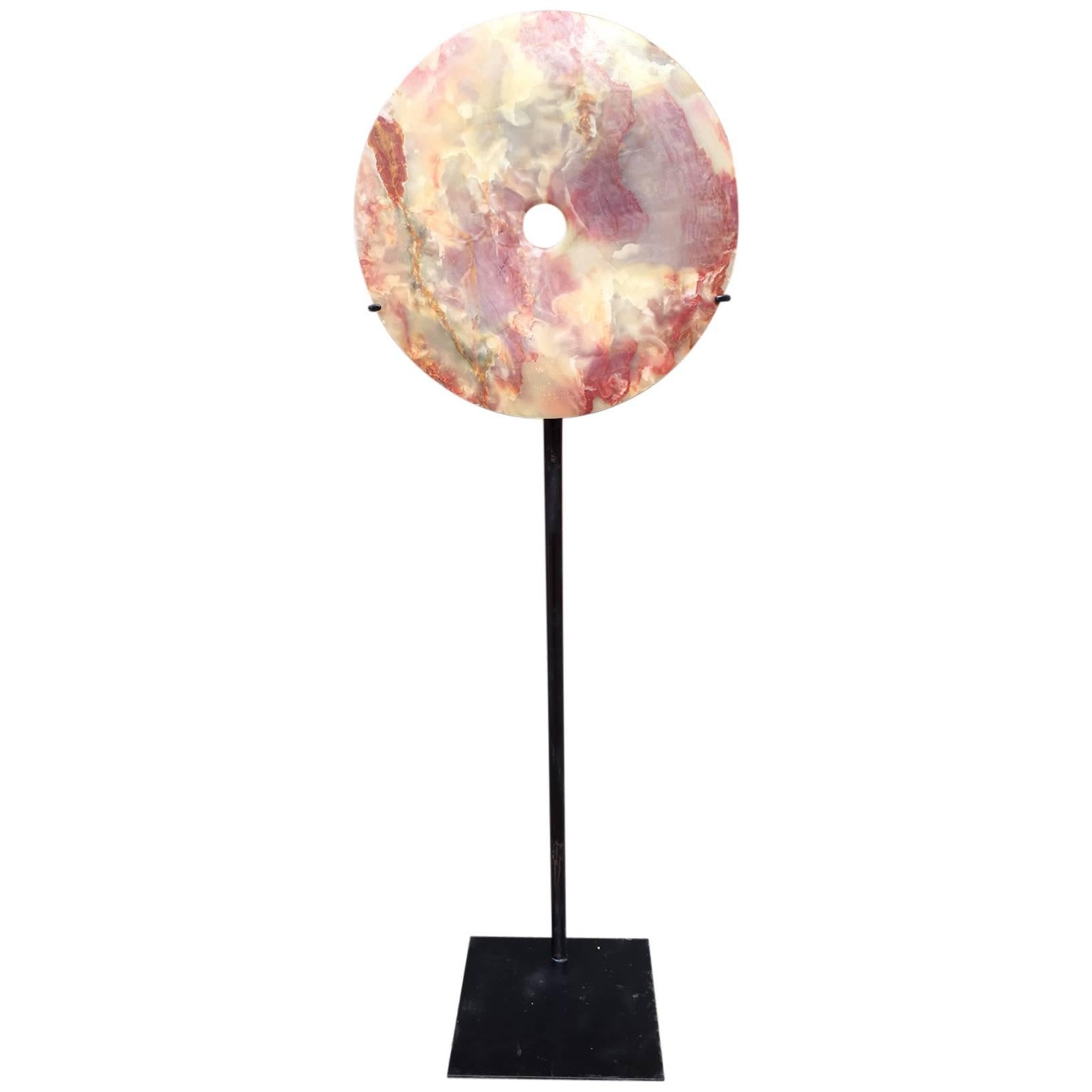 Beautiful Huge brilliant red and green jade stone with 58" stand  outdoor/indoor