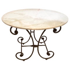Charming French Vintage Iron and Marble Cafe Round Dining Table