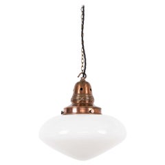 Vintage Antique Art Deco Ovaloid Church Opaline Glass Pendant Light, C.1930